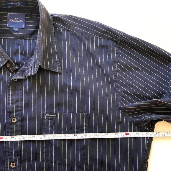 Faconnable Mens Dress Shirt Button Down XXL Navy Mint Pinstripe 100% Cotton - Picture 11 of 12